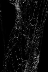 Transparent plastic wrap on the black background. Plastic bag texture. Reusable trash and waste.