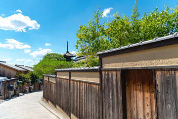 View of Yasaka-dori area with Hokanji temple (Yasaka Pagoda), near Sannen-zaka and Ninen-zaka...