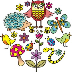 set of colorful cute animals doodle vector