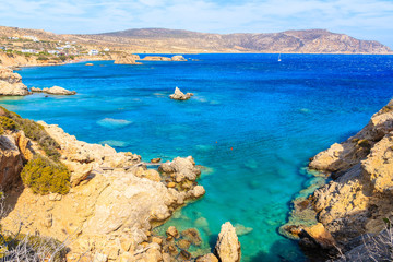 View of beautiful sea coast of Karpathos island near Ammopi village, Greece