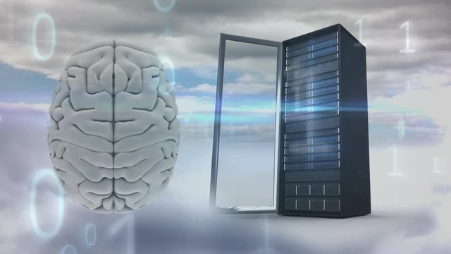 Digital composite of a brain and a server tower