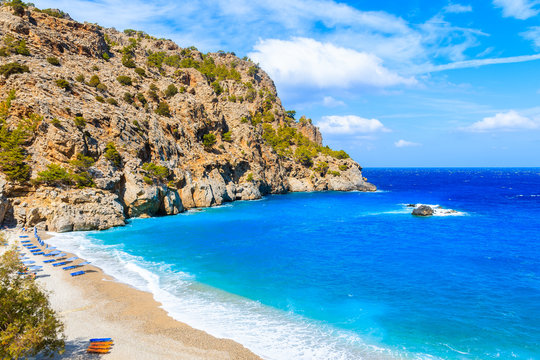 View of idyllic Achata beach and azure sea, Karpathos island, Greece