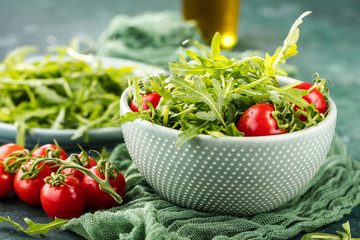 Fresh arugula leaves, rucola 