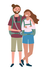 Tourist boy and girl with bag design