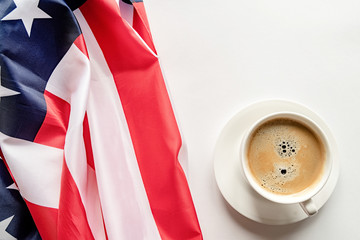 cup of coffee with usa flag isolated on white background