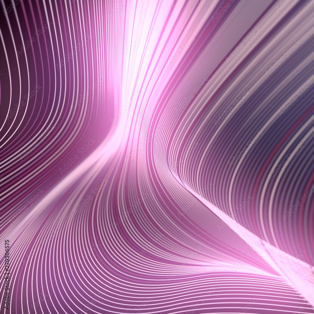 Poster Modern style abstraction with composition made of various pink colored lines. Wave band geometric pattern. 3d rendering