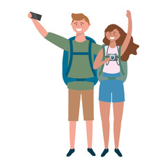 Tourist boy and girl with bag design