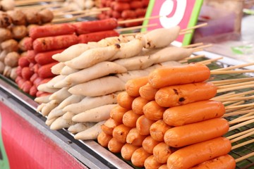 grilled meatballs and sausage at street food