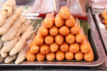 grilled meatballs and sausage at street food