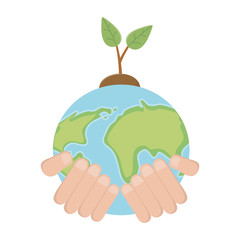 plant with leaves over hand design