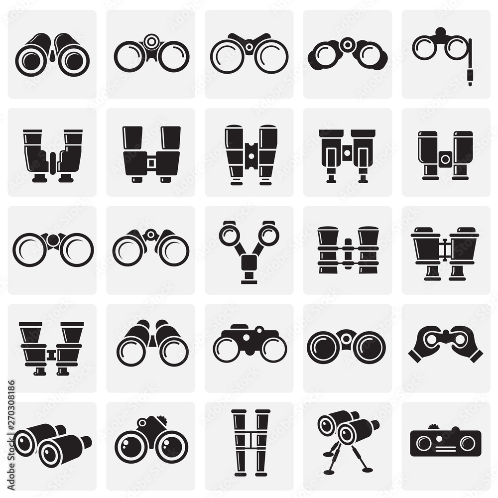 Poster binocular icons set on sqaures background for graphic and web design. simple vector sign. internet c