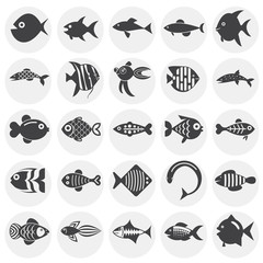 Fish icons set on background for graphic and web design. Simple illustration. Internet concept symbol for website button or mobile app.