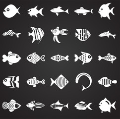 Fish icons set on background for graphic and web design. Simple illustration. Internet concept symbol for website button or mobile app.