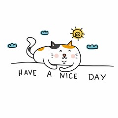 Have a nice day cute fat cat on wall cartoon vector illustration