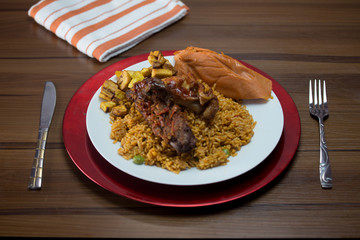 fried rice, jollof rice and moi moi