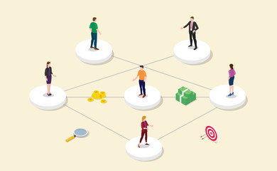 referral affiliate partnership program with team people connect or relation and business icon with modern flat style - vector