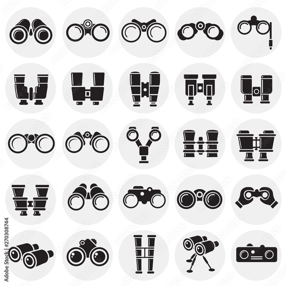 Poster binocular icons set on circles background for graphic and web design. simple vector sign. internet c