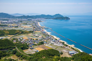 Obraz premium Coastline of Higashikagawa city in the seto inland sea ,Shikoku,Japan