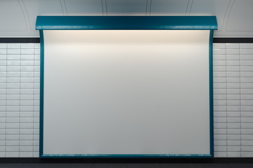 Blank white banner at bright modern wall, mock up. 3d rendering.