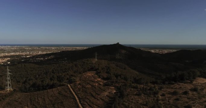 Aerial view  of fields of cherry blossom  in Barcelona. Sant Climent de Llobregat. Spain. 4k Drone Video