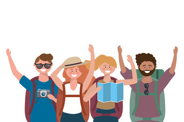 Tourist boys and girls with bag design