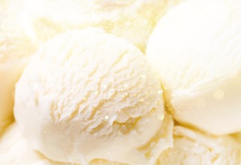 Ice cream vanilla dessert scoops delicious close-up isolated