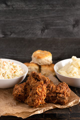 Meal of Fried Chicken Mashed Potatoes Coleslaw and Buttermilk Biscuits