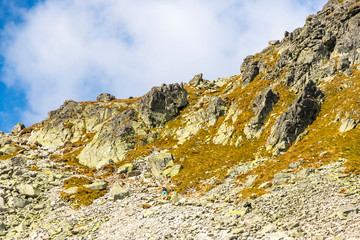 Hiking in High Tatras Mountains (Vysoke Tatry), Slovakia. Mlynicka Valley. On the way to Furkotsky Stit mount (2403m).
