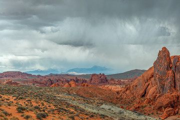 Thunderstorm over sandstone formations in Valley of Fire State Park.Nevada.USA