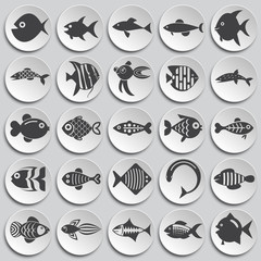 Fish icons set on background for graphic and web design. Simple illustration. Internet concept symbol for website button or mobile app.