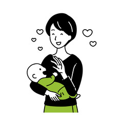 Mother raising baby.