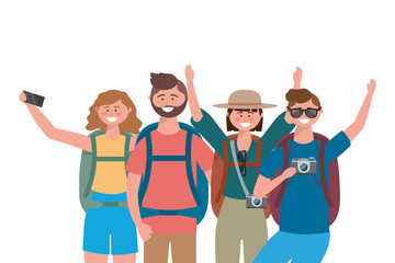 Tourist boys and girls with bag design