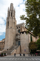 Fototapeta na wymiar Collegiate Church of Sant Felix, as seen from the street, Girona, Spain