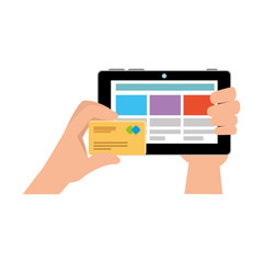 hands using tablet with credit card ecommerce