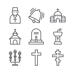 Set of icons with different religious accessories