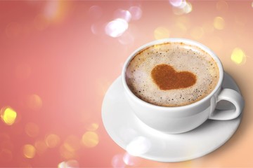 Latte coffee with heart symbol isolated on white background