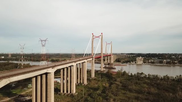 drone footage of the bridge "ZARATE brazo largo" in Argentina