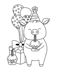 Animal cartoon with Happy Birthday icon design