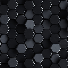 Seamless pattern of black concrete hexagons 3D render