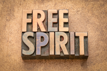 free spirit word abstract in wood type