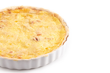 A Whole Quiche Lorraine Isolated on a White Background