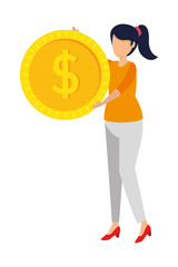 young woman lifting coin money dollar