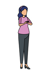 cute young woman using smartphone character