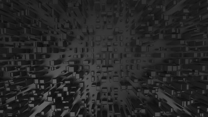 Abstract dark cubic city background - top down view