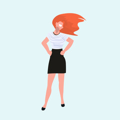 redhead woman standing pose casual female cartoon character smiling girl posing flat full length