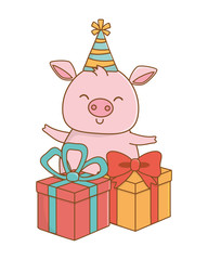 Obraz na płótnie Canvas Animal cartoon with Happy Birthday icon design