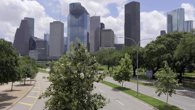 Downtown Houston from a street bridge