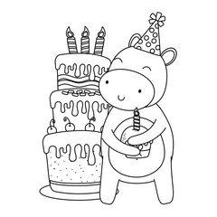 Animal cartoon with Happy Birthday icon design