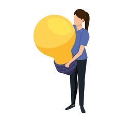 young woman lifting bulb light