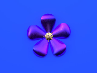 blue flat lay scene abstract purple gradient gold metallic object 3d rendering flower